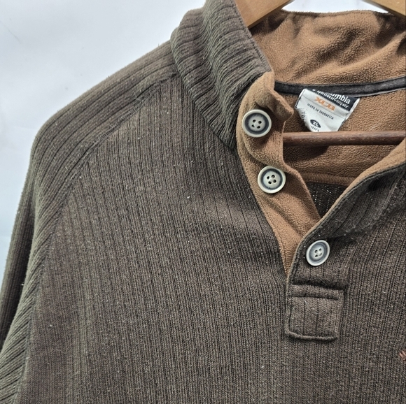 Columbia Pullover Mens Large Brown Fleece Henley Button Chocolate Vintage - Picture 2 of 10
